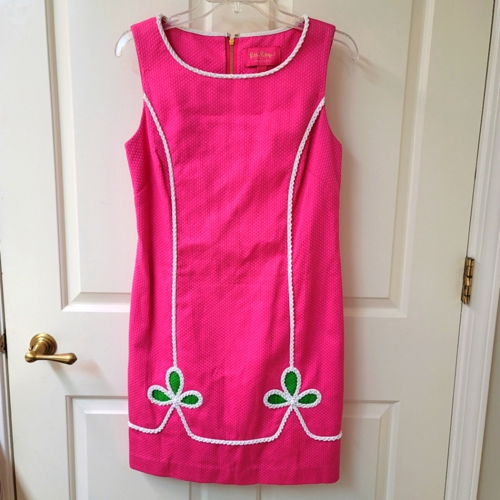 NWOT Lilly Pulitzer Jubilee Beaded Shift Dress Textured Cotton Pockets sz 4